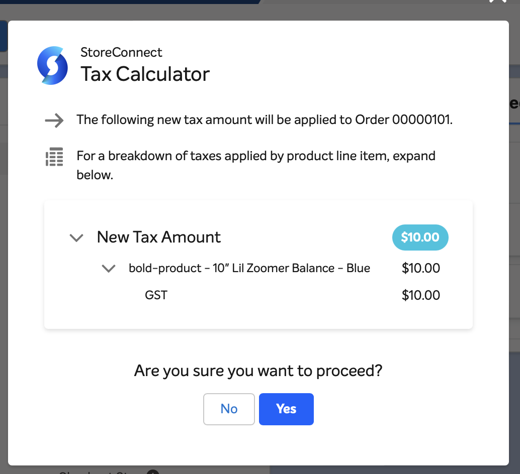 The Tax Calculator with product items expanded