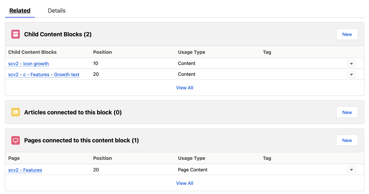 Content Blocks, Child Content Blocks