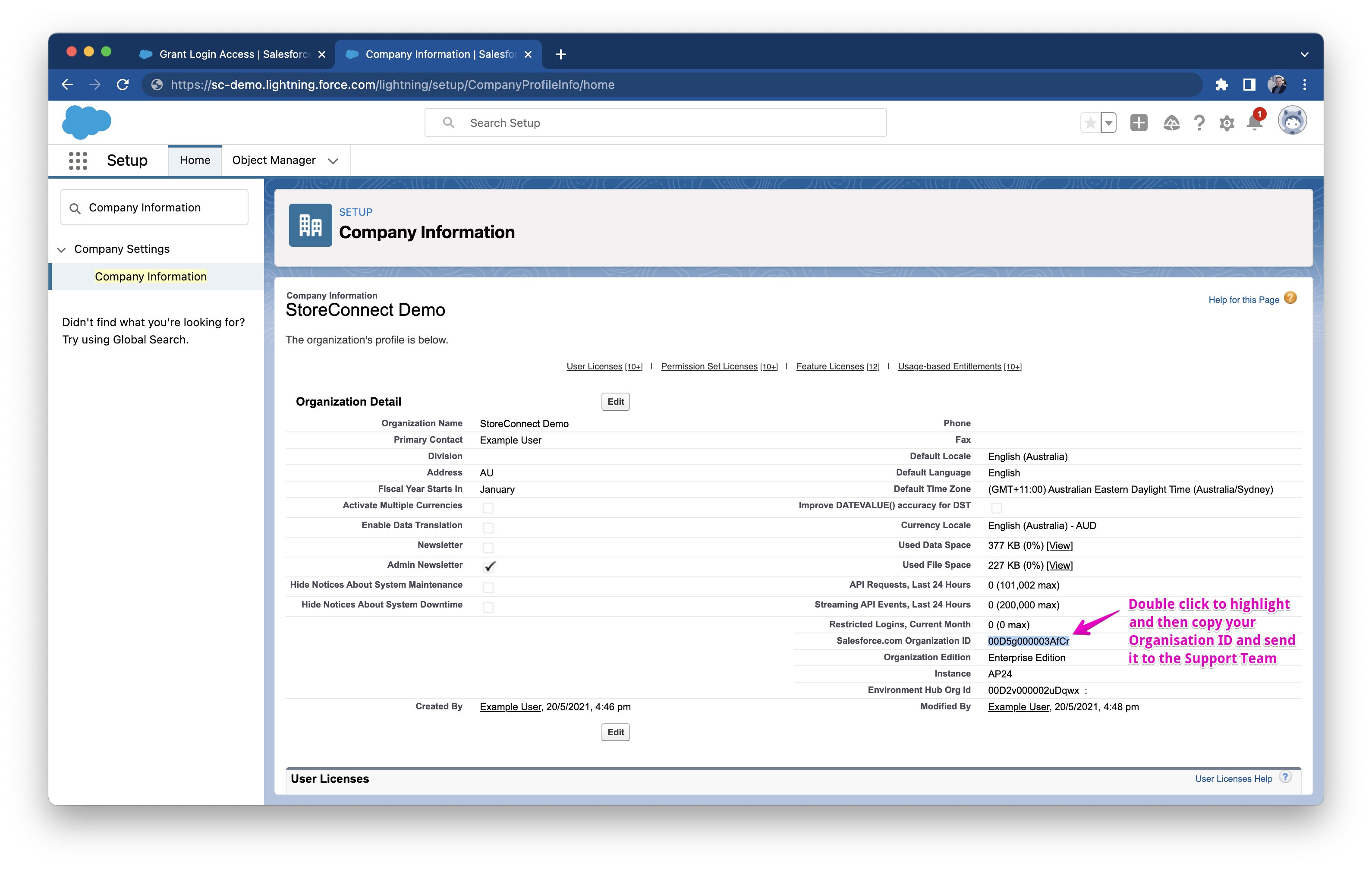 Copying the Salesforce.com Organization ID