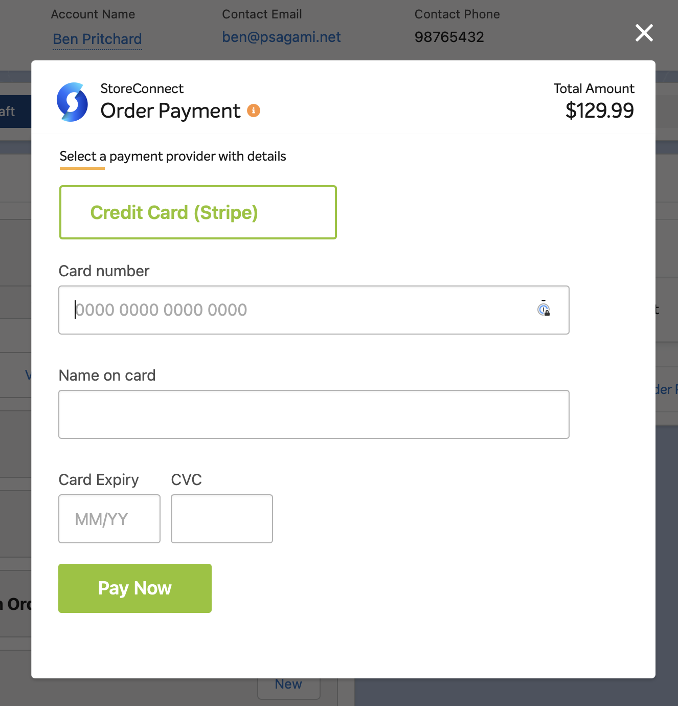 The Payment form