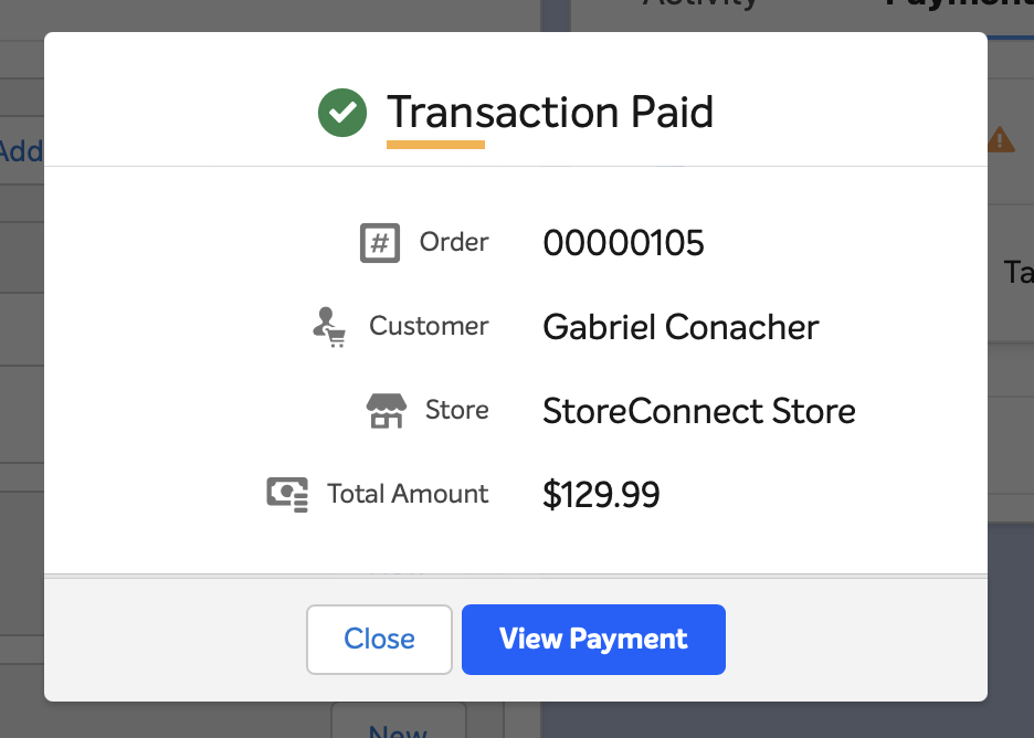 The Transaction Paid screen showing the payment details