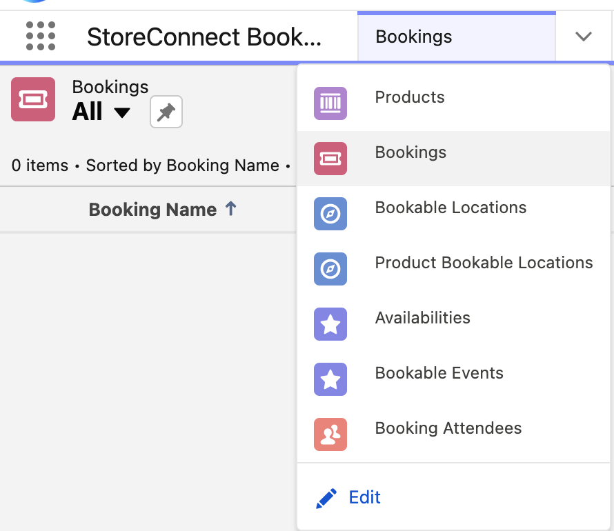 StoreConnect Booking App Menu